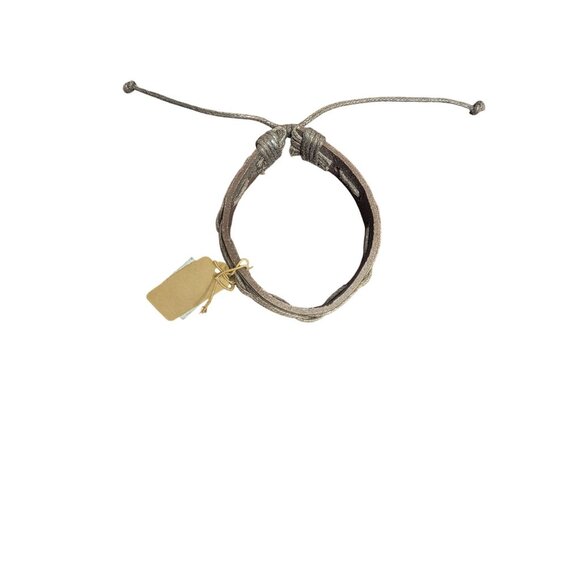 Handmade Brown & Green Braided Leather & Adjustable Bracelet With Tag - Picture 3 of 3